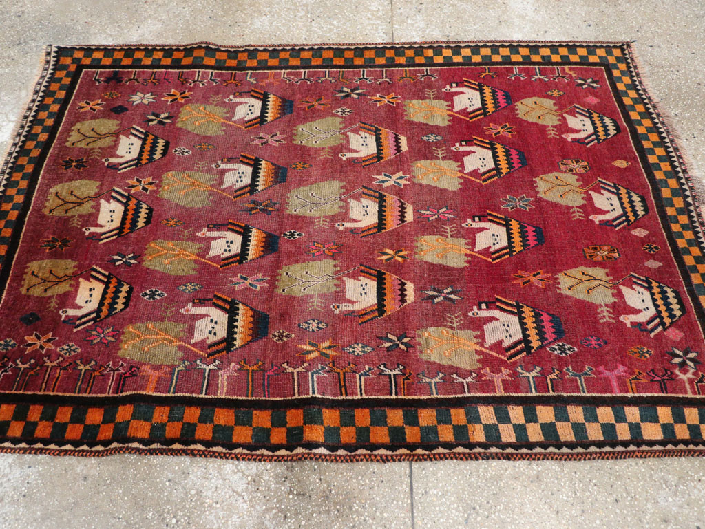 Vintage Persian Pictorial Gabbeh Accent Rug, No.31316 - Staging
