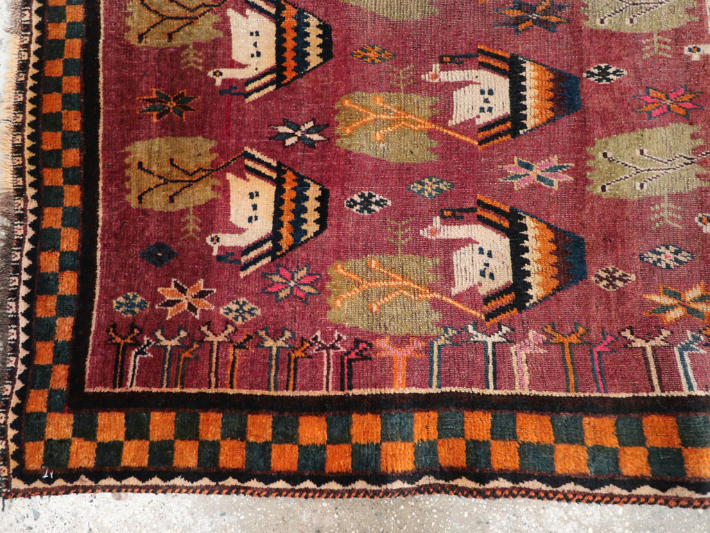 Vintage Persian Pictorial Gabbeh Accent Rug, No.31316 - Staging