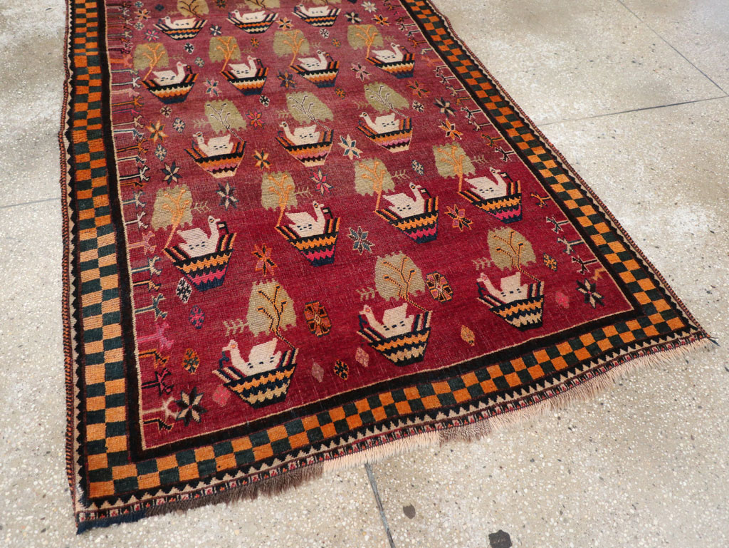 Vintage Persian Pictorial Gabbeh Accent Rug, No.31316 - Staging