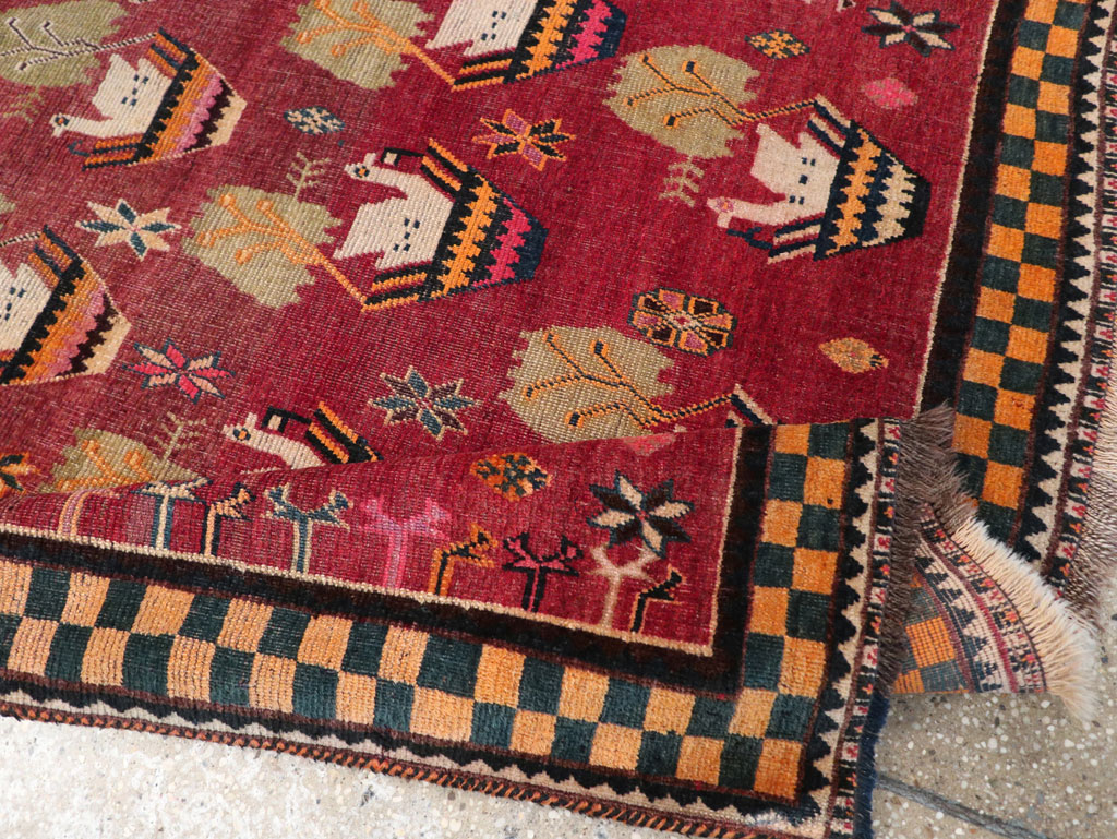 Vintage Persian Pictorial Gabbeh Accent Rug, No.31316 - Staging