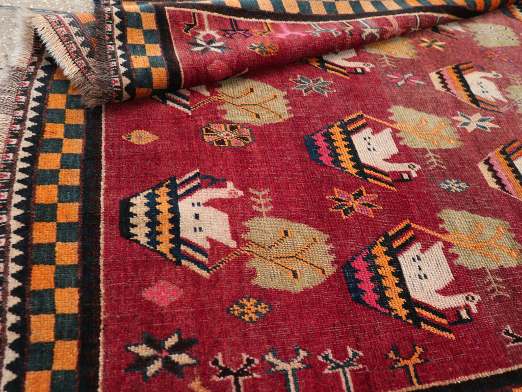 Vintage Persian Pictorial Gabbeh Accent Rug, No.31316 - Staging