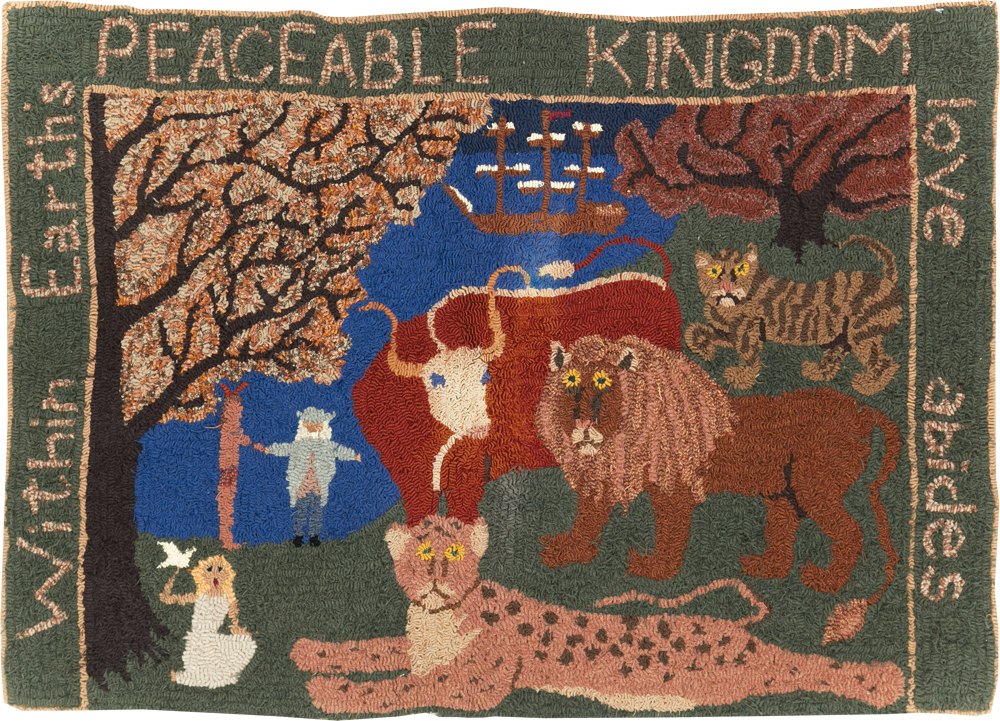 Vintage American Hooked Pictorial Throw Rug, No.31318 - Staging