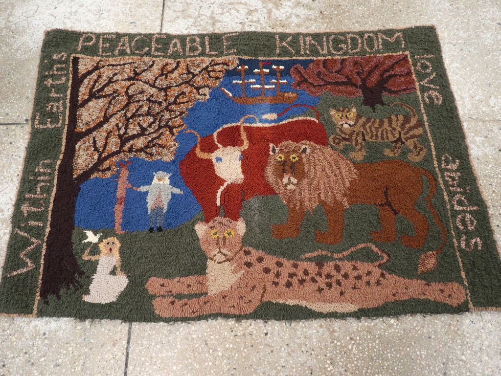 Vintage American Hooked Pictorial Throw Rug, No.31318 - Staging