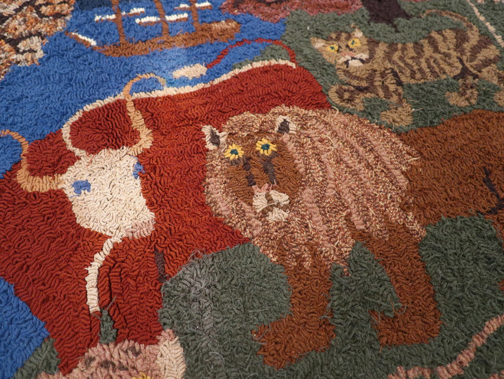 Vintage American Hooked Pictorial Throw Rug, No.31318 - Staging