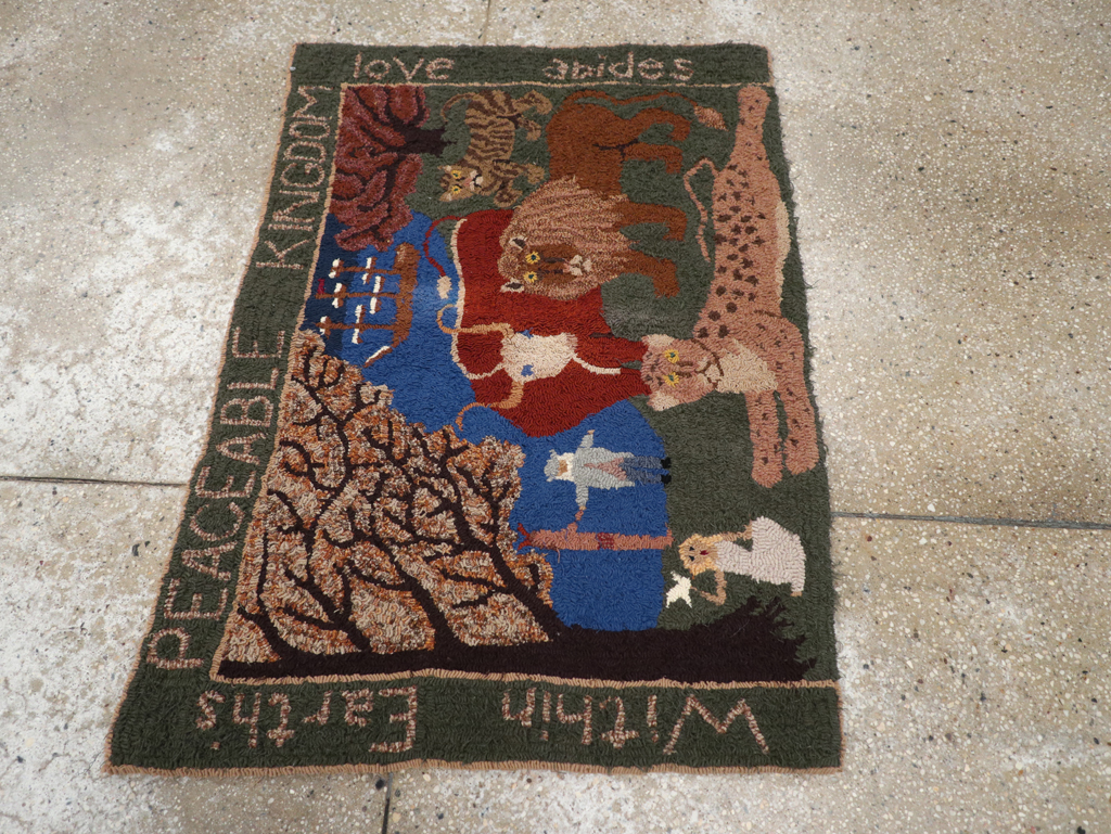 Vintage American Hooked Pictorial Throw Rug, No.31318 - Staging