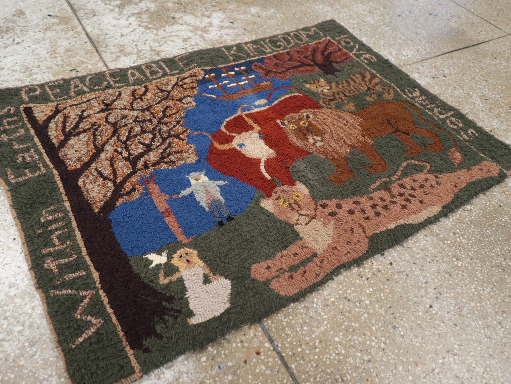 Vintage American Hooked Pictorial Throw Rug, No.31318 - Staging