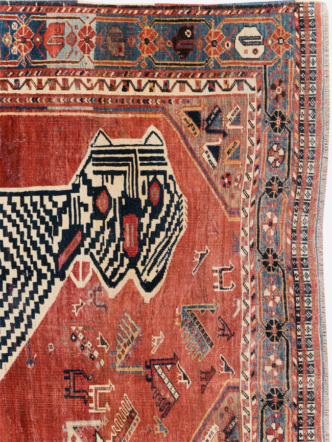 Antique Persian Qashqai Pictorial Accent Rug, No.31320 - Staging