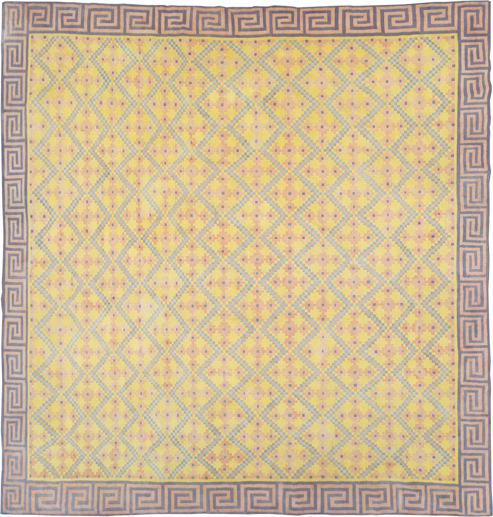 Vintage Indian Dhurrie Square Room Size Flatweave Carpet, No.31322 - Staging
