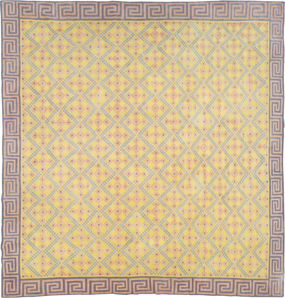 Vintage Indian Dhurrie Square Room Size Flatweave Carpet, No.31322 - Staging
