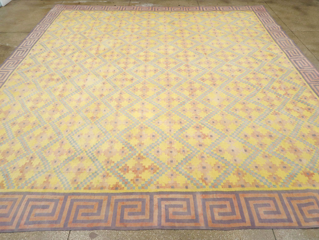Vintage Indian Dhurrie Square Room Size Flatweave Carpet, No.31322 - Staging