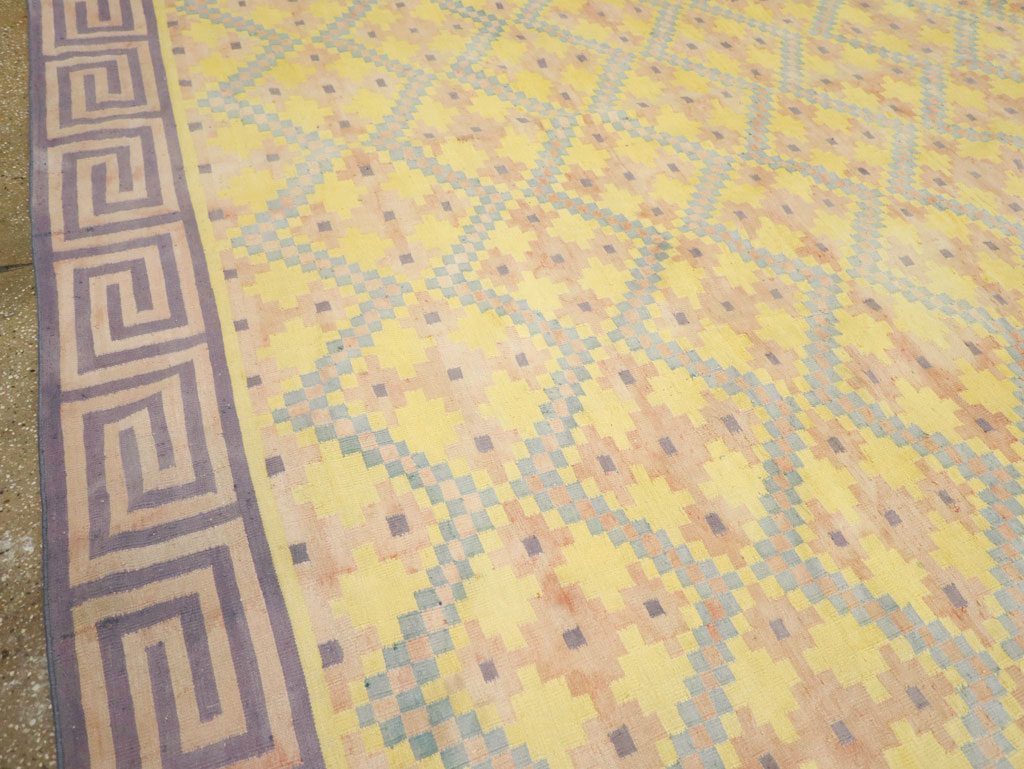 Vintage Indian Dhurrie Square Room Size Flatweave Carpet, No.31322 - Staging