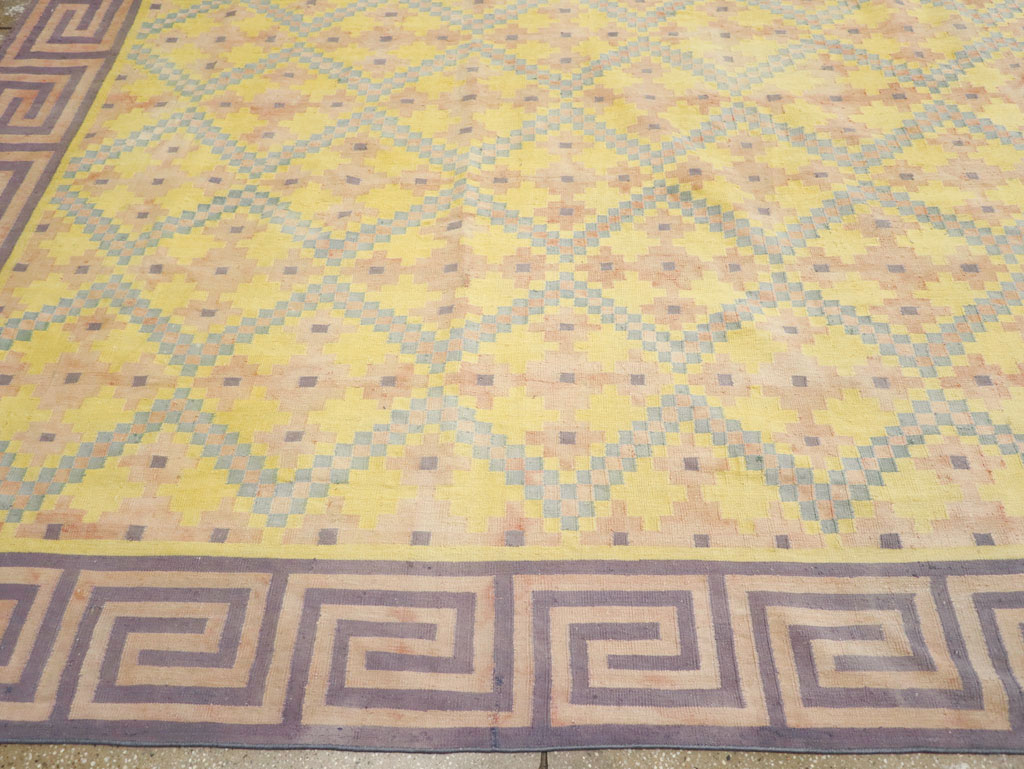 Vintage Indian Dhurrie Square Room Size Flatweave Carpet, No.31322 - Staging