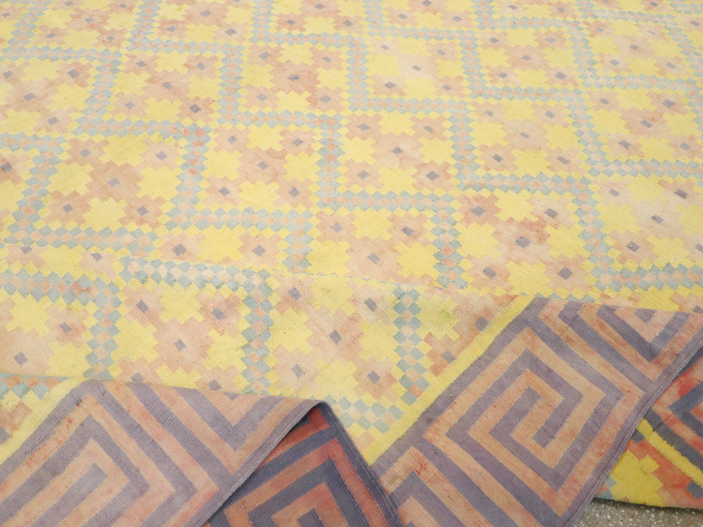 Vintage Indian Dhurrie Square Room Size Flatweave Carpet, No.31322 - Staging