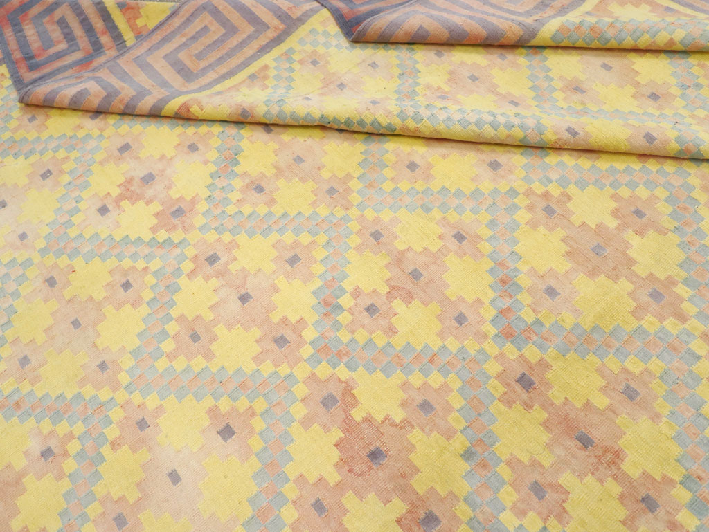 Vintage Indian Dhurrie Square Room Size Flatweave Carpet, No.31322 - Staging