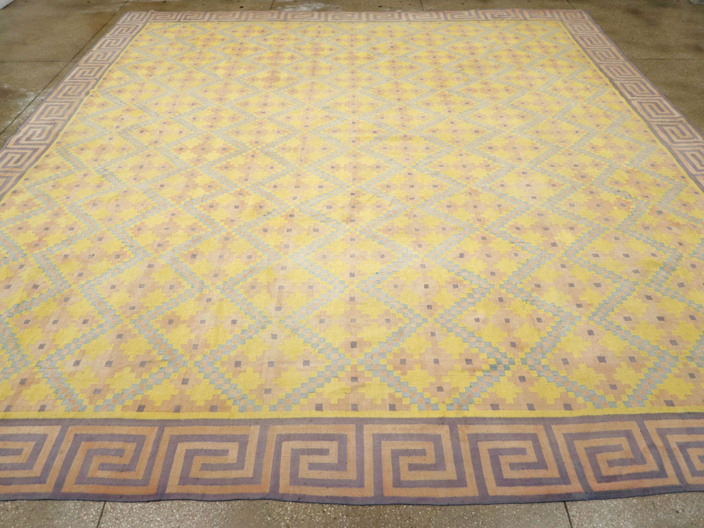Vintage Indian Dhurrie Square Room Size Flatweave Carpet, No.31323 - Staging