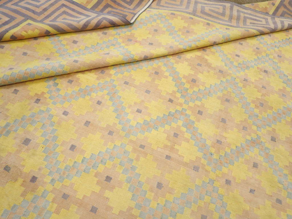 Vintage Indian Dhurrie Square Room Size Flatweave Carpet, No.31323 - Staging