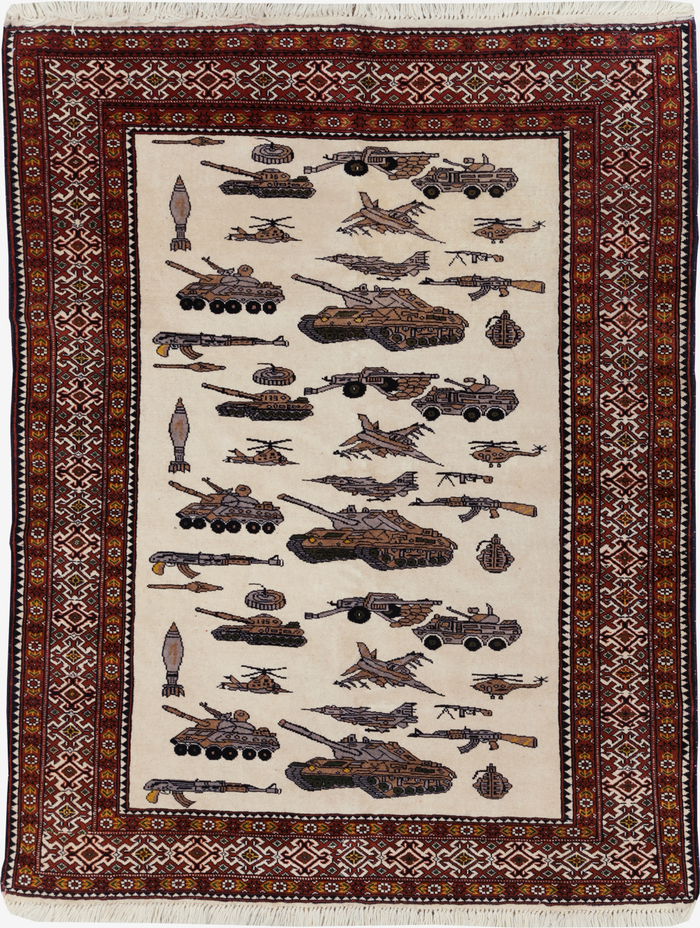 Vintage Afghan Baluch Pictorial War Rug, No.31325 - Staging