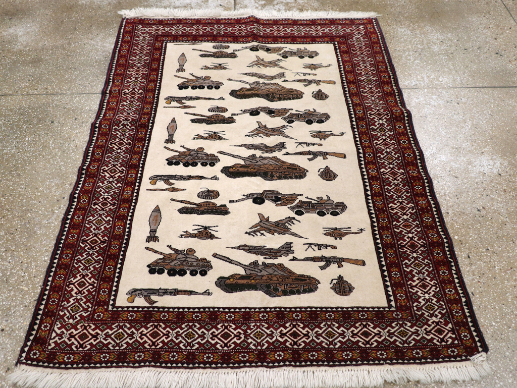 Vintage Afghan Baluch Pictorial War Rug, No.31325 - Staging