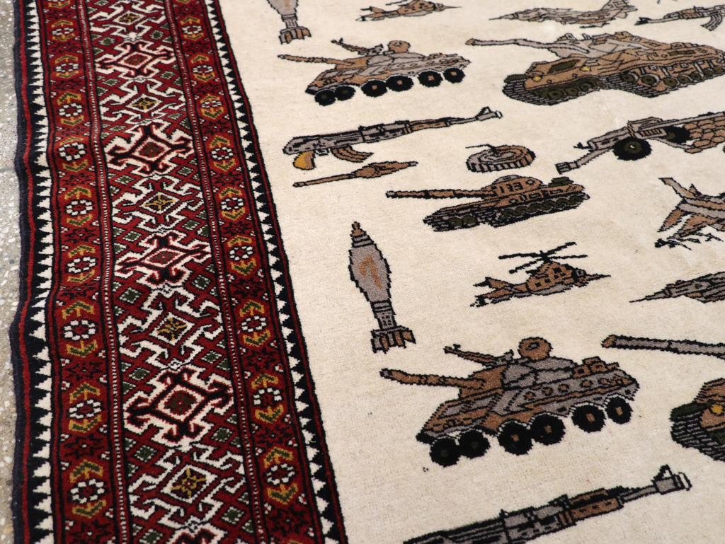 Vintage Afghan Baluch Pictorial War Rug, No.31325 - Staging