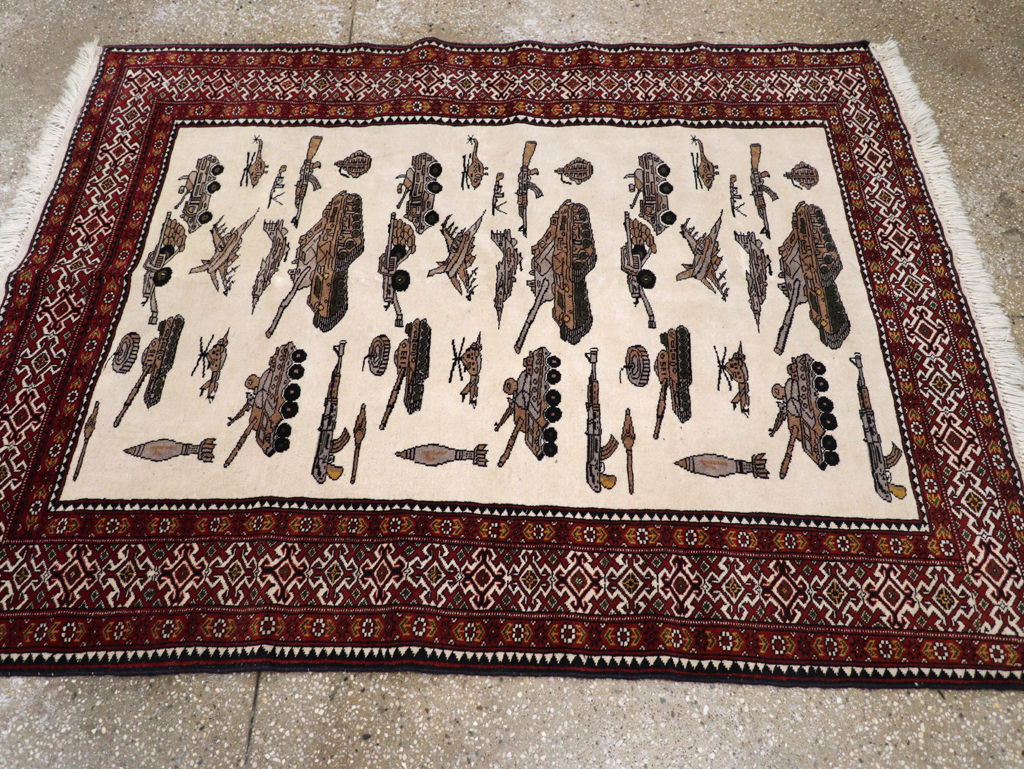 Vintage Afghan Baluch Pictorial War Rug, No.31325 - Staging
