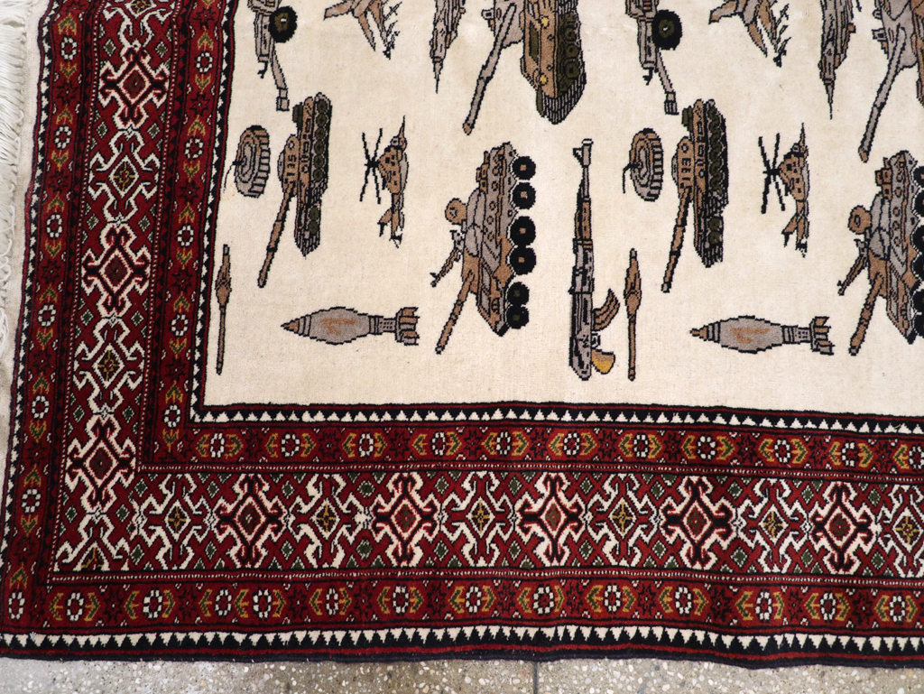 Vintage Afghan Baluch Pictorial War Rug, No.31325 - Staging