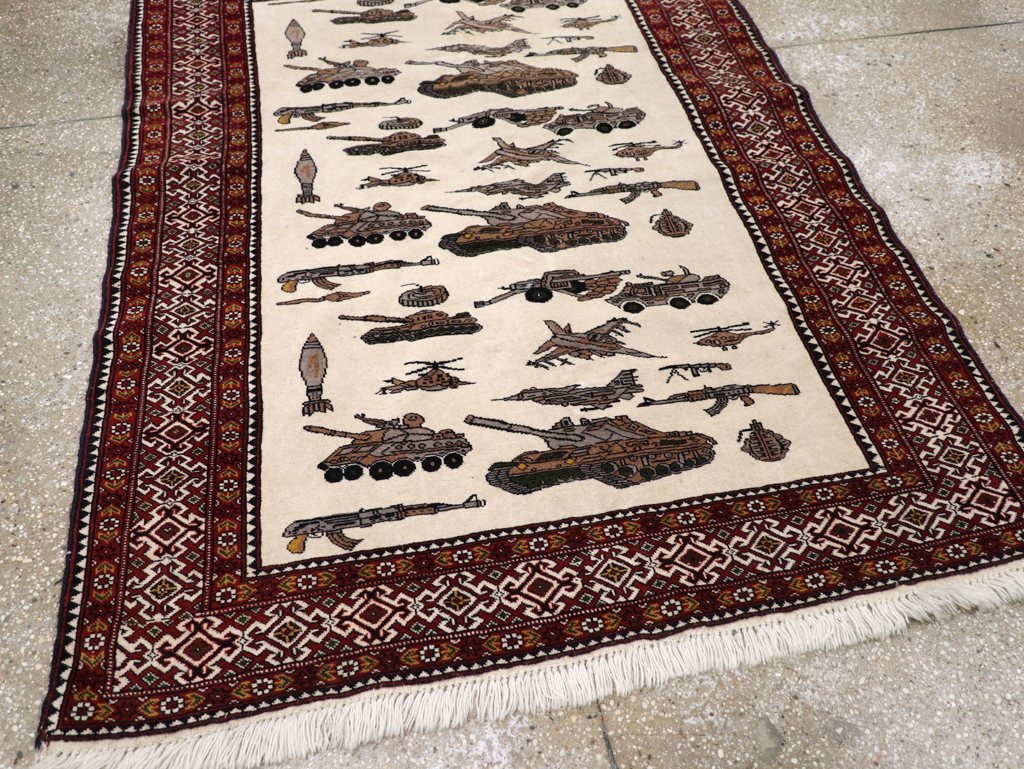 Vintage Afghan Baluch Pictorial War Rug, No.31325 - Staging