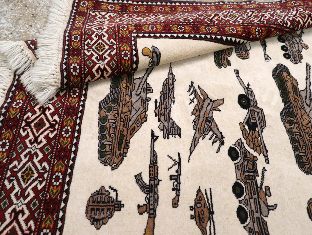 Vintage Afghan Baluch Pictorial War Rug, No.31325 - Staging