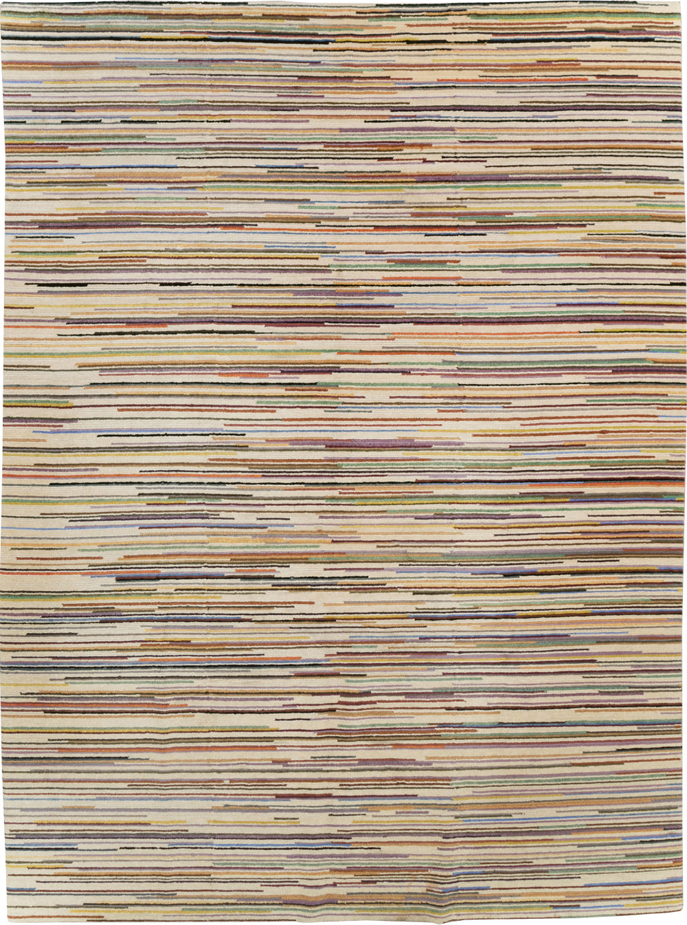 Contemporary Turkish Striped Room Size Carpet, No.31335 - Staging