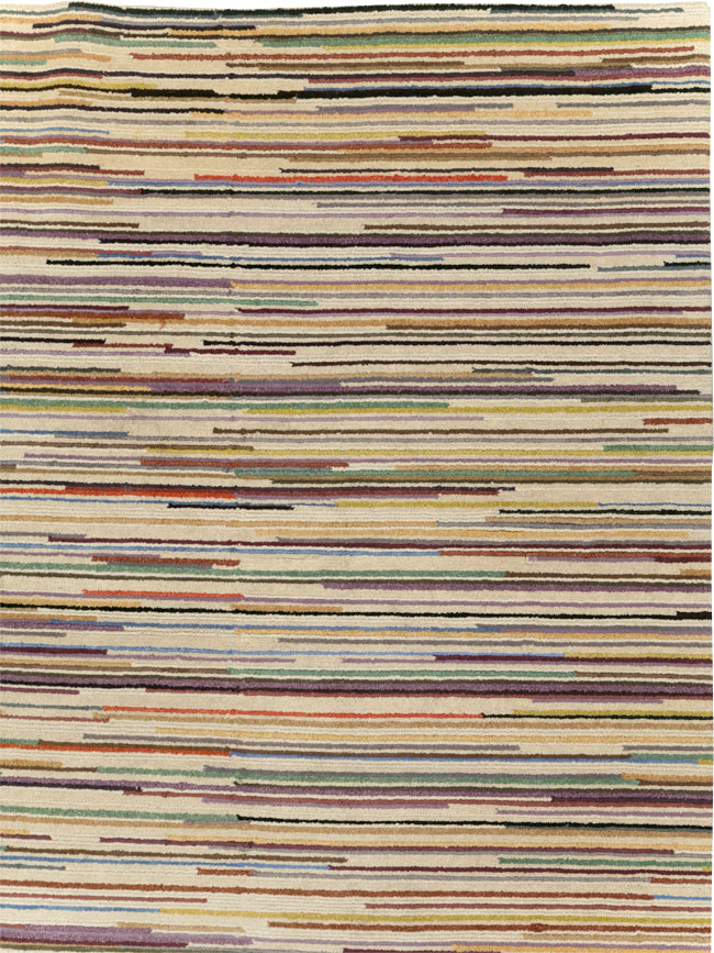 Contemporary Turkish Striped Room Size Carpet, No.31335 - Staging