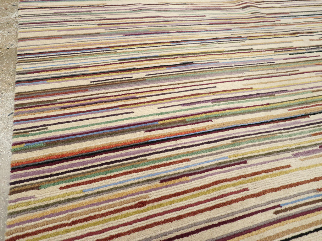 Contemporary Turkish Striped Room Size Carpet, No.31335 - Staging
