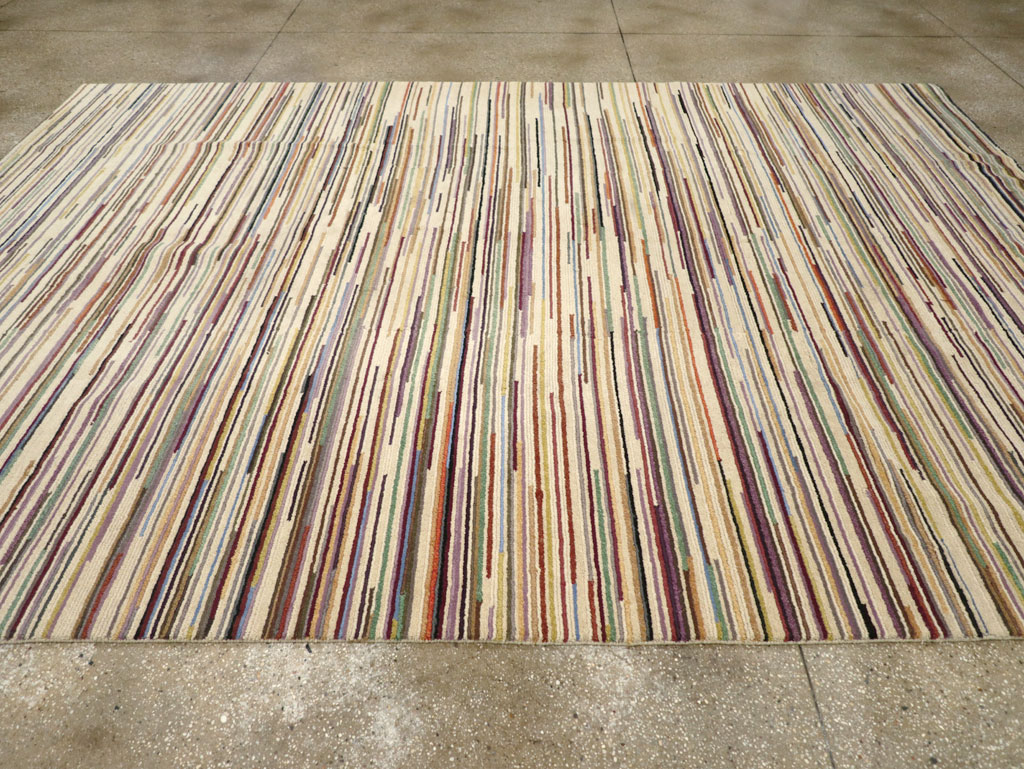 Contemporary Turkish Striped Room Size Carpet, No.31335 - Staging