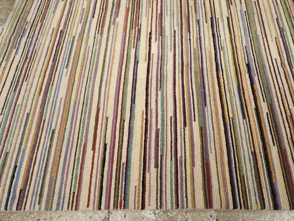 Contemporary Turkish Striped Room Size Carpet, No.31335 - Staging