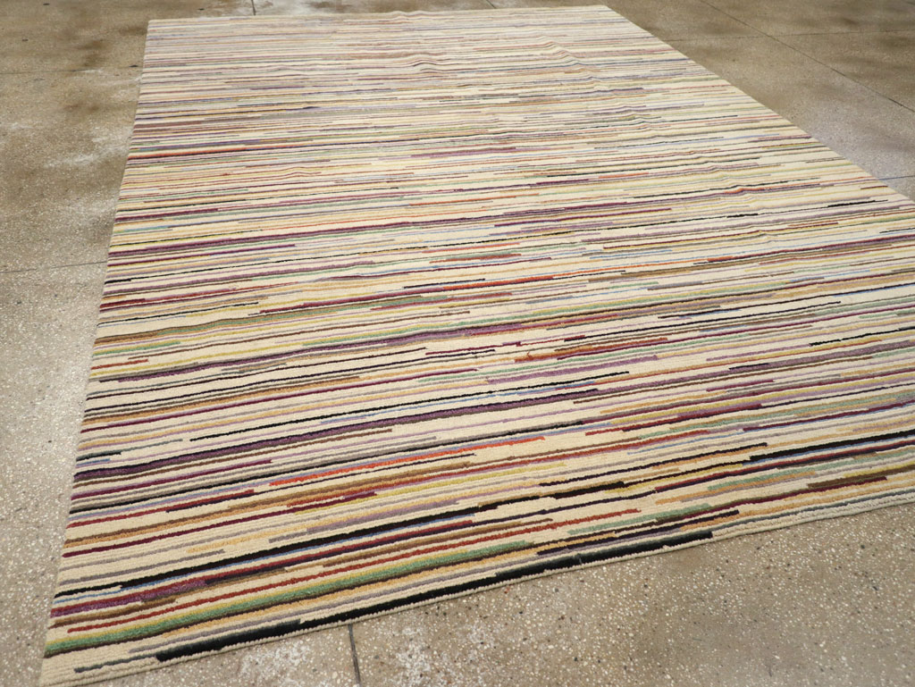 Contemporary Turkish Striped Room Size Carpet, No.31335 - Staging