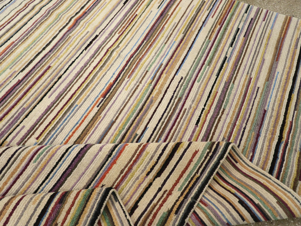 Contemporary Turkish Striped Room Size Carpet, No.31335 - Staging