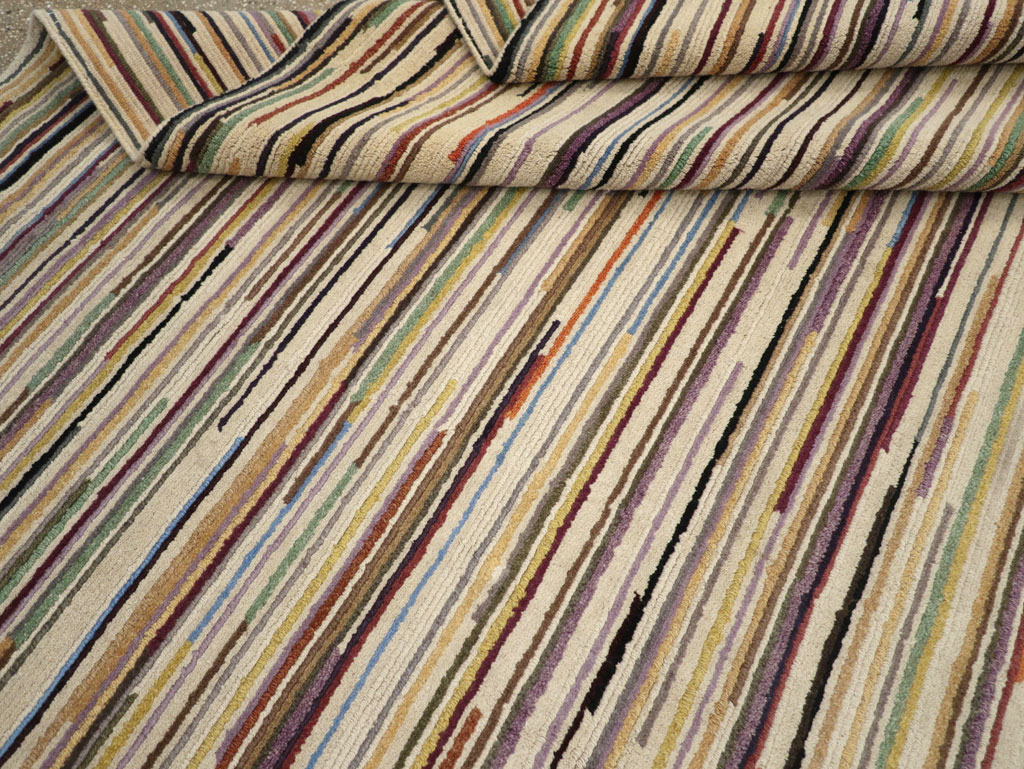 Contemporary Turkish Striped Room Size Carpet, No.31335 - Staging