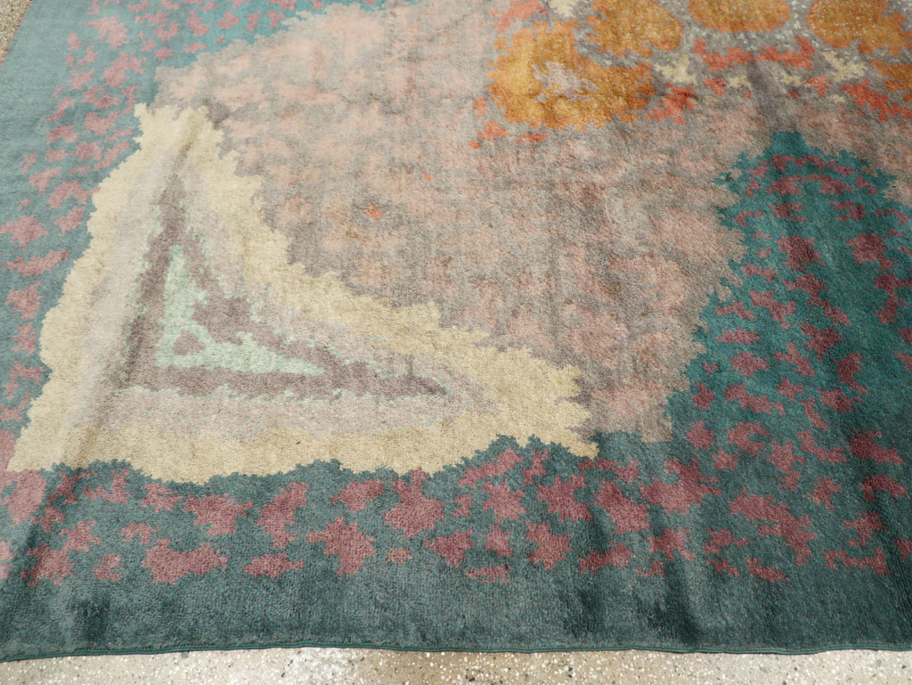 Antique European Art Deco Square Room Size Carpet, No.31338 - Staging