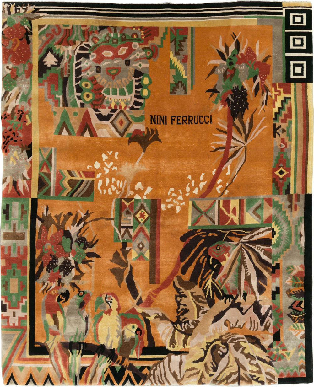 Vintage Tibetan Art Deco Carpet by Nini Ferrucci, No.31340 - Staging