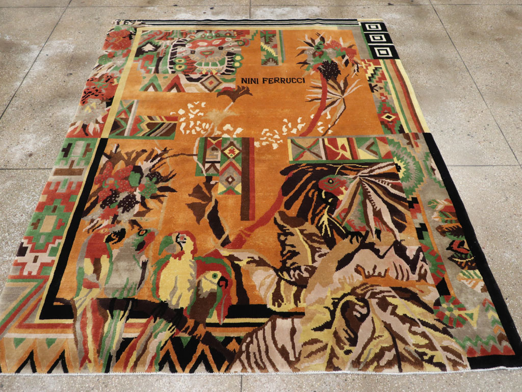 Vintage Tibetan Art Deco Carpet by Nini Ferrucci, No.31340 - Staging