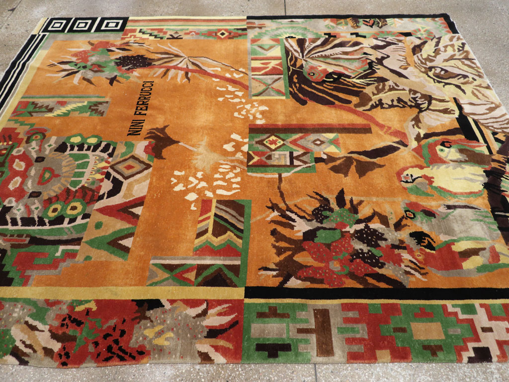 Vintage Tibetan Art Deco Carpet by Nini Ferrucci, No.31340 - Staging