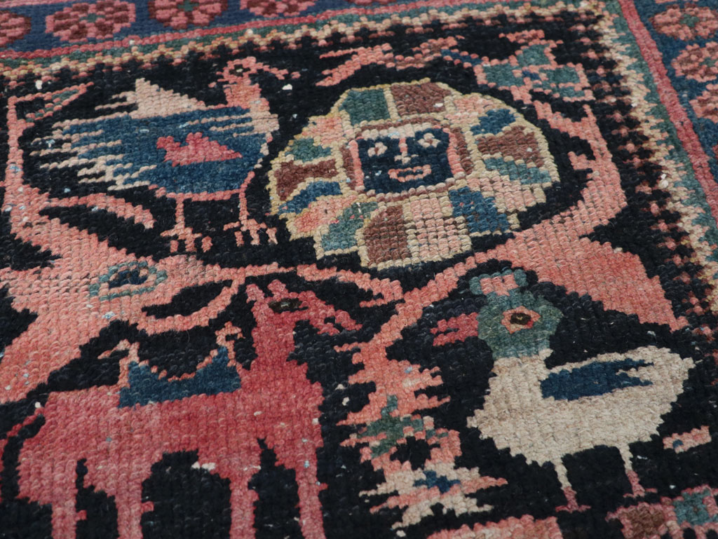 Antique Persian Kurdish Pictorial Throw Rug, No.31345 - Staging
