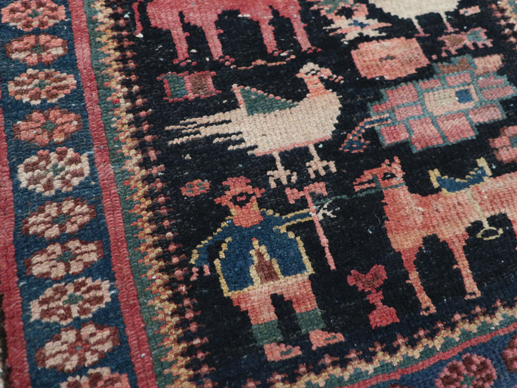 Antique Persian Kurdish Pictorial Throw Rug, No.31345 - Staging