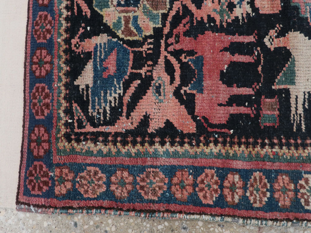 Antique Persian Kurdish Pictorial Throw Rug, No.31345 - Staging