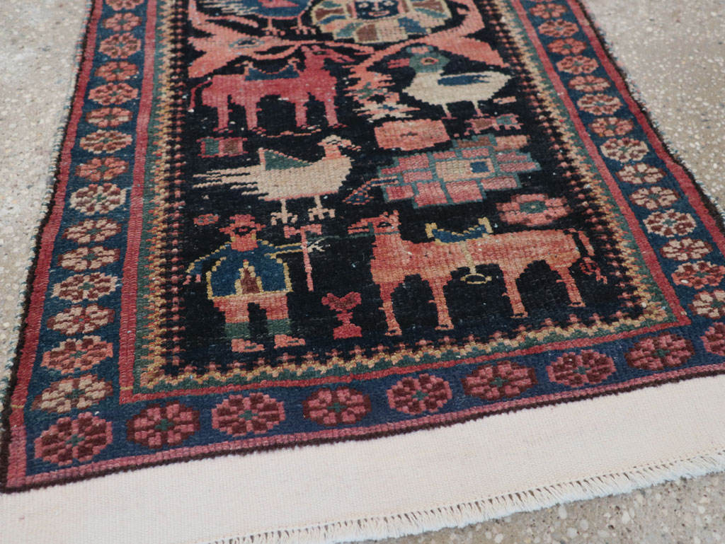 Antique Persian Kurdish Pictorial Throw Rug, No.31345 - Staging