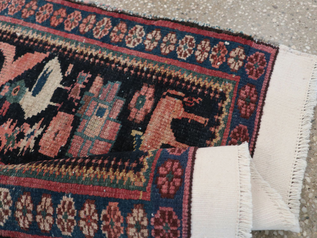 Antique Persian Kurdish Pictorial Throw Rug, No.31345 - Staging