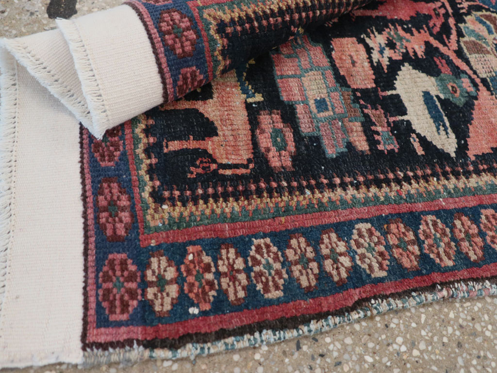 Antique Persian Kurdish Pictorial Throw Rug, No.31345 - Staging