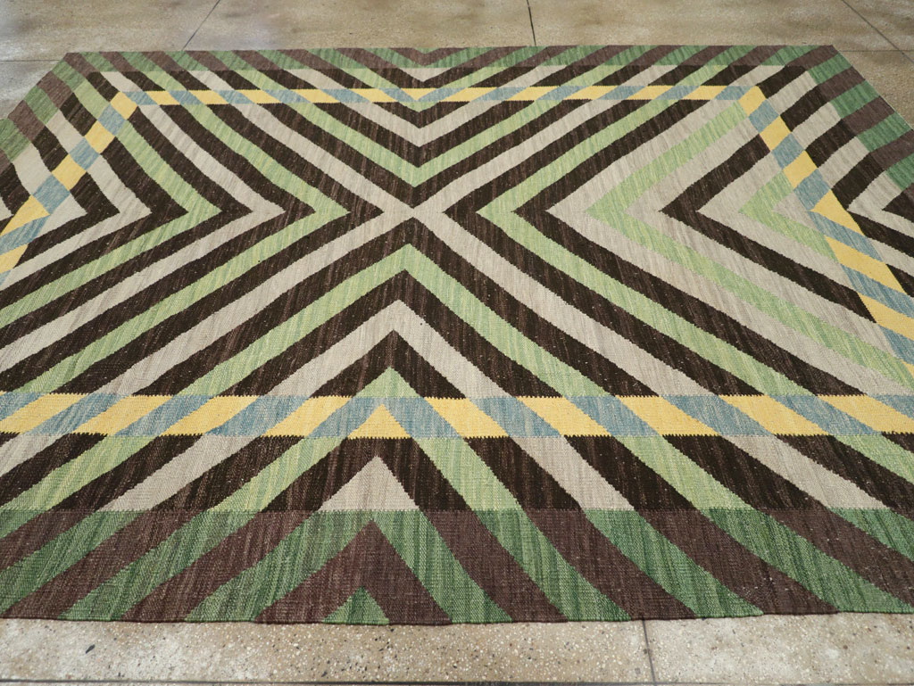 Contemporary Turkish Flatweave Room Size Carpet, No.31348 - Staging