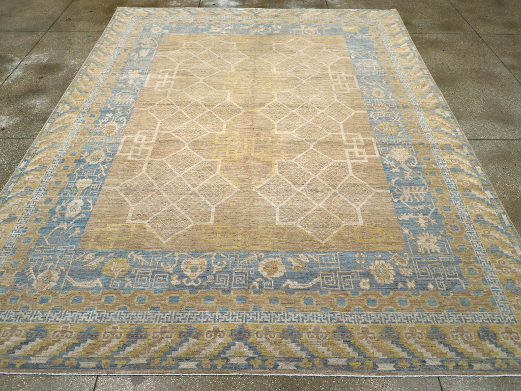 Contemporary East Turkestan Khotan Room Size Carpet, No.31356 - Staging