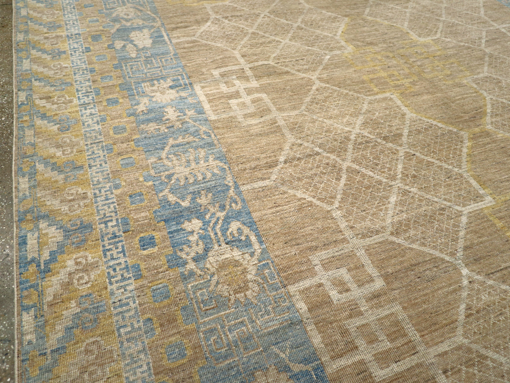 Contemporary East Turkestan Khotan Room Size Carpet, No.31356 - Staging