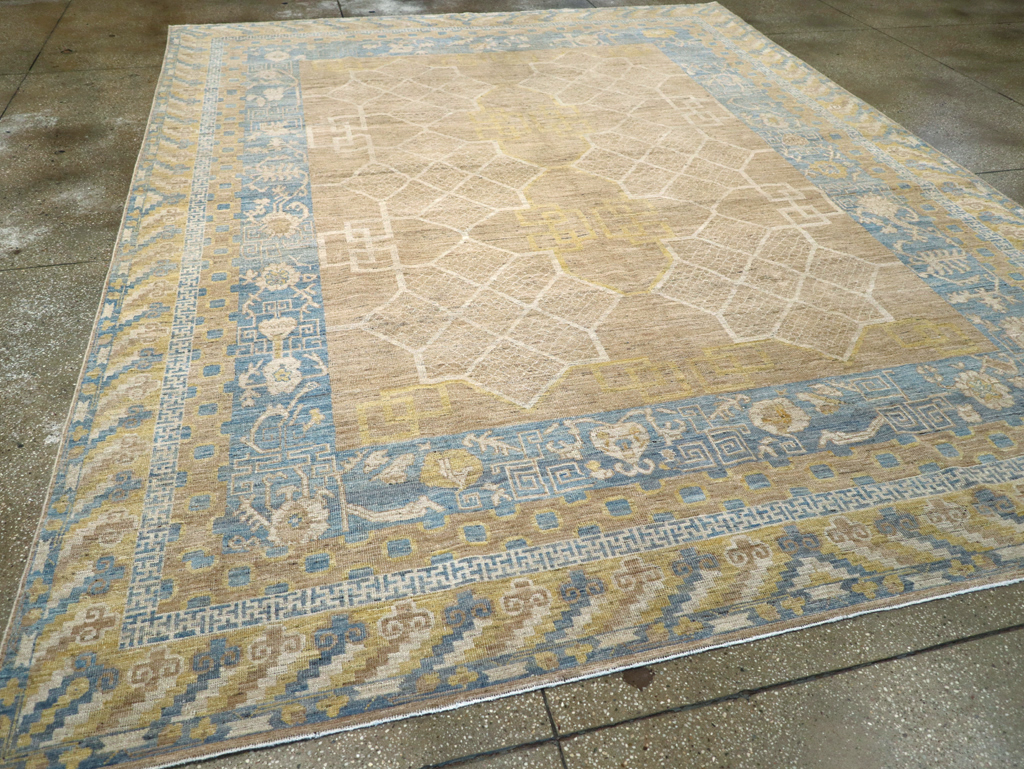 Contemporary East Turkestan Khotan Room Size Carpet, No.31356 - Staging