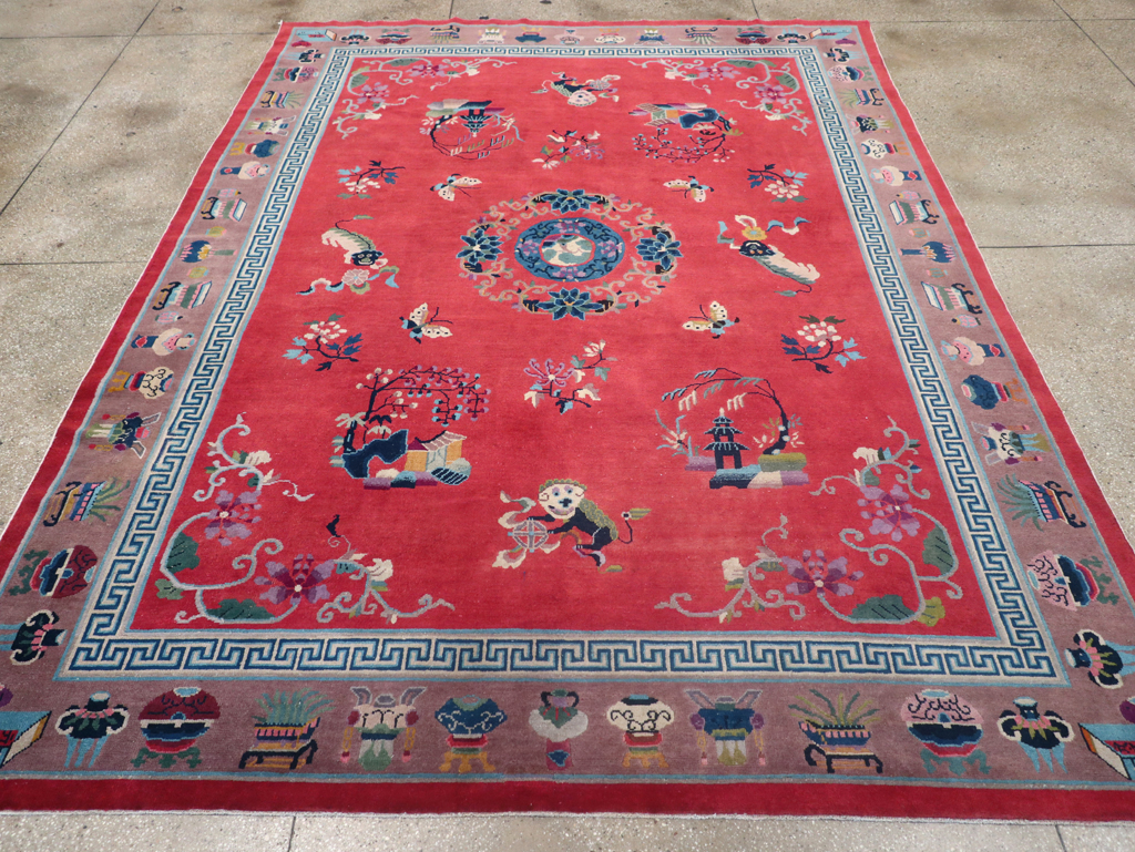 Vintage Chinese Art Deco Pictorial Room Size Carpet, No.31359 - Staging
